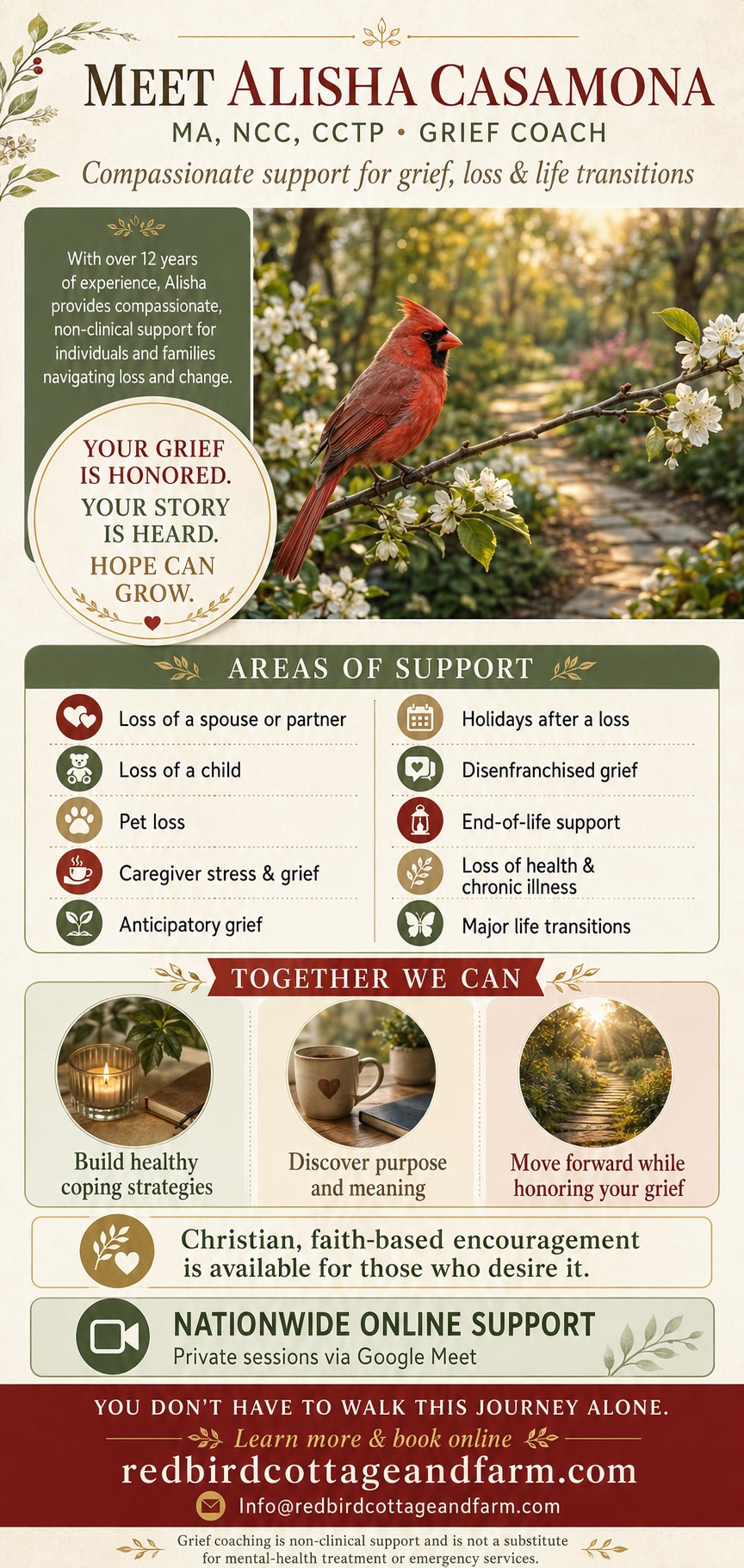Alisha Casamona MA NCC CCTP Grief Coach infographic